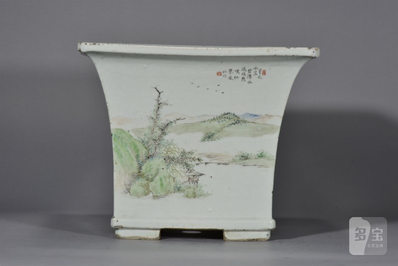清光绪 右文山水四方大花盆 - 图7